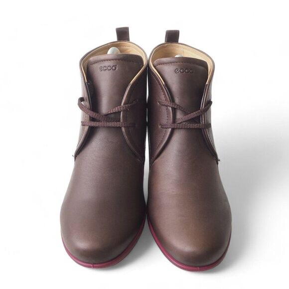 ECCO Sculptured 65" Leather Ankle Booties Brown / Burgundy Heel Women's 10-10.5 - Picture 3 of 11